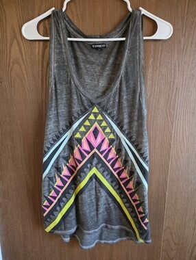 Express Women's Gray Tank Top with Neon Geo Print